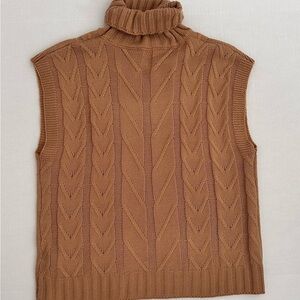 Tan Cable Knit Turtleneck Vest
